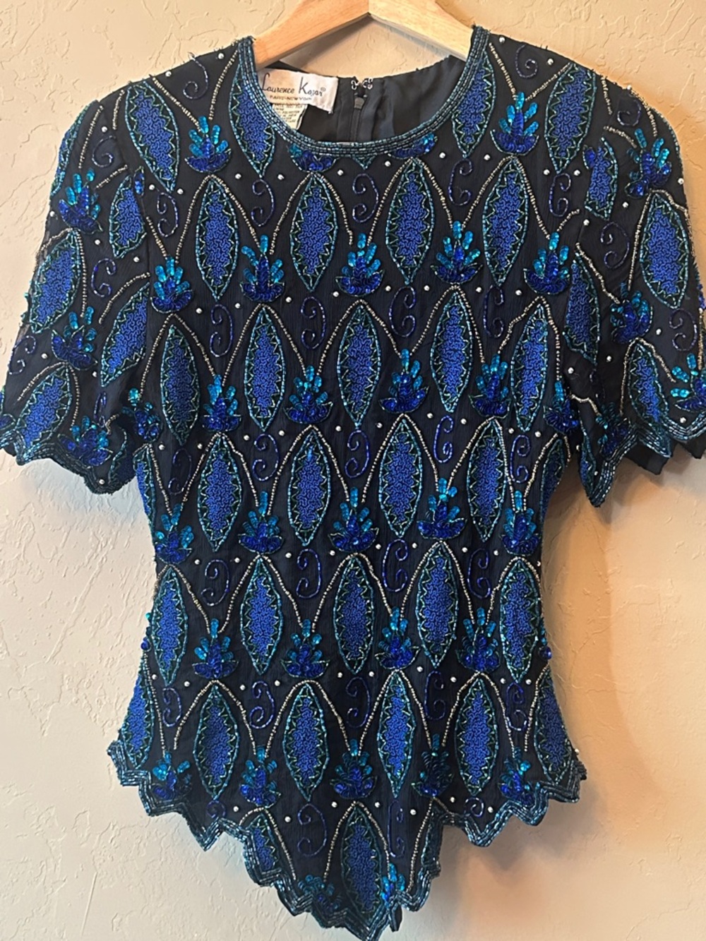 Vintage Beaded Navy & Cobalt Blue Women's Top